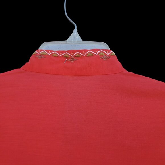 Vintage Boho Embroidered Shirt S Chinese Red Blouse Short Sleeve 60s 70s - Picture 10 of 13